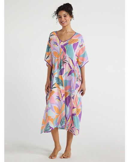 SIZE: 2XL - Joyspun Women's Woven Print Sleep Caftan
