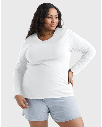 SIZE: 3XL - Hanes Women's and Women's Plus Cotton Crew Neck T-Shirt with Long Sleeves