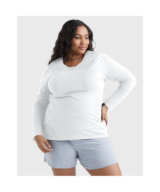 SIZE: 3XL - Hanes Women's and Women's Plus Cotton Crew Neck T-Shirt with Long Sleeves