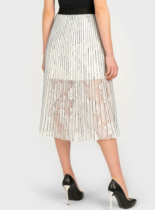 Guess Women'S Mafalda Pleated Midi Skirt – White Pinstripe
