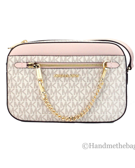 Michael Kors Adult Saffiano Leather Chain Zip Crossbody Handbag, Vanilla/Powder Blush
