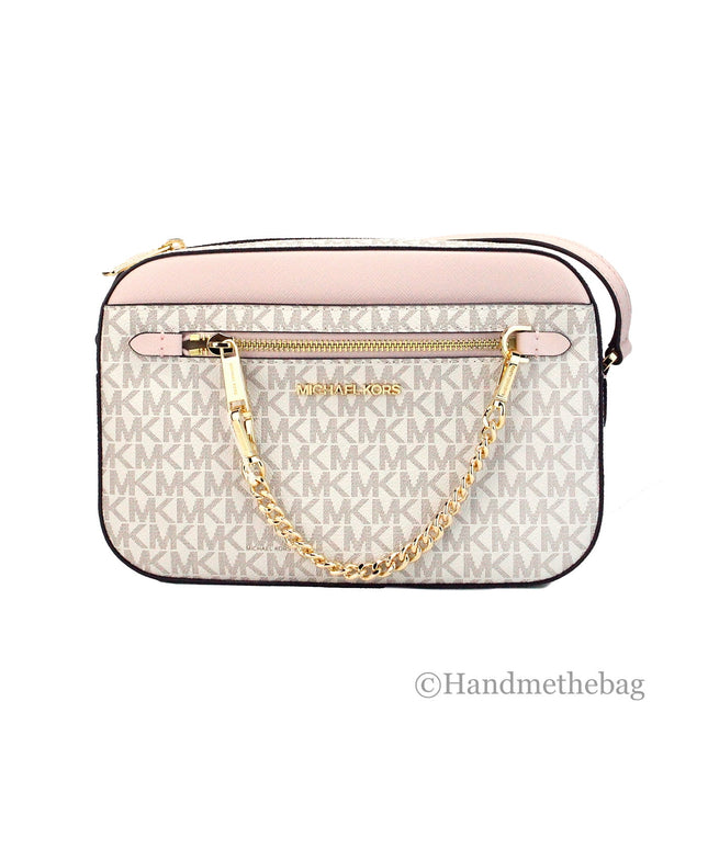 Michael Kors Adult Saffiano Leather Chain Zip Crossbody Handbag, Vanilla/Powder Blush
