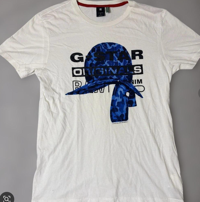 G-Star Raw Originals graphic t-shirt white with blue camo durag print