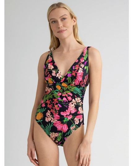 SIZE: L(12-14) - Time and Tru Women's and Women's Plus Plunge V Neck One Piece Swimsuit