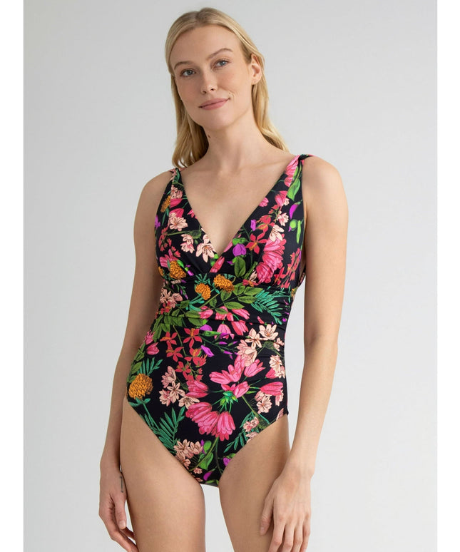 SIZE: L(12-14) - Time and Tru Women's and Women's Plus Plunge V Neck One Piece Swimsuit