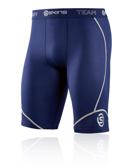 SKINS DNAMIC MENS COMPRESSION HALF TIGHTS - NAVY BLUE