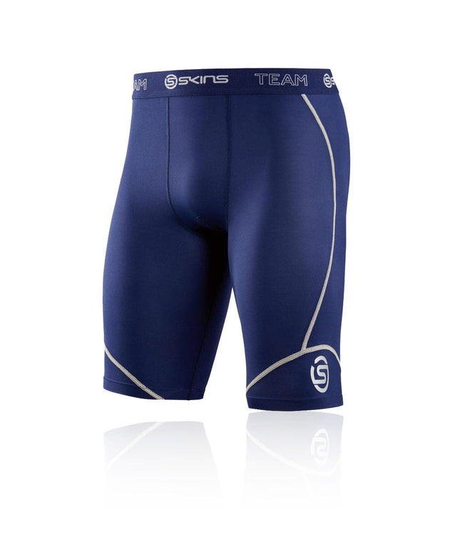 SKINS DNAMIC MENS COMPRESSION HALF TIGHTS - NAVY BLUE