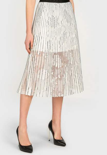 Guess Women'S Mafalda Pleated Midi Skirt – White Pinstripe