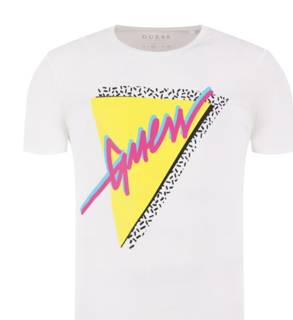 Guess Yellow Triangle White T Shirt