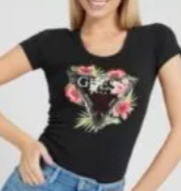 Guess Women'S Floral Print Icon Logo T-Shirt – Black