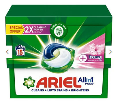 Ariel Floral Breeze All-In-1 Pods, Laundry Detergent Capsules, 15 Count