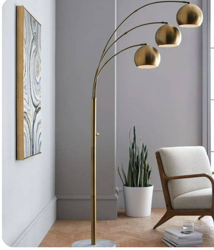 Sealed - Globe Multi 3-Head Floor Lamp Gold Metal/Marble - Project 62™