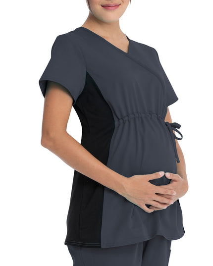 SIZE: L - Scrubstar Women's Rayon Ponte Side Panel Flexible Stretch Maternity Mock-Wrap Scrub Top WD800