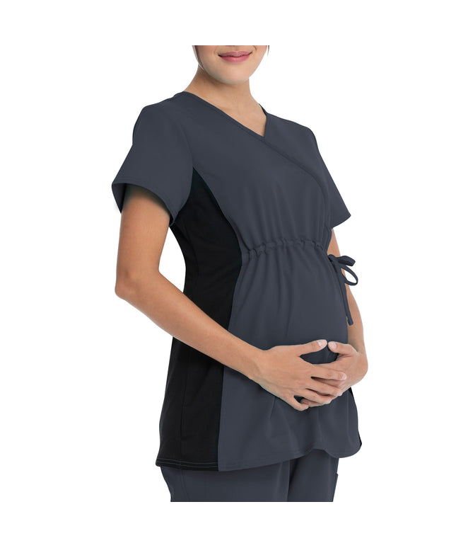 SIZE: L - Scrubstar Women's Rayon Ponte Side Panel Flexible Stretch Maternity Mock-Wrap Scrub Top WD800