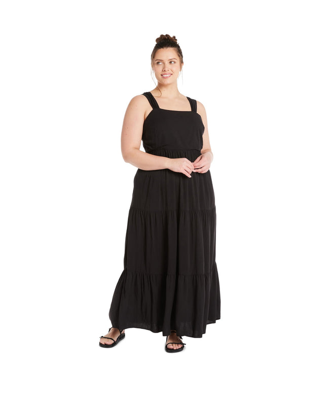 SIZE: 1X - Terra & Sky Women’s Plus Size Linen Blend Square Neck Maxi Dress