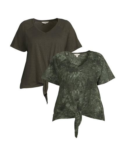 SIZE: 14T - Terra & Sky Women's Plus Size Raglan Sleeve Tie Front Tee, 2-Pack