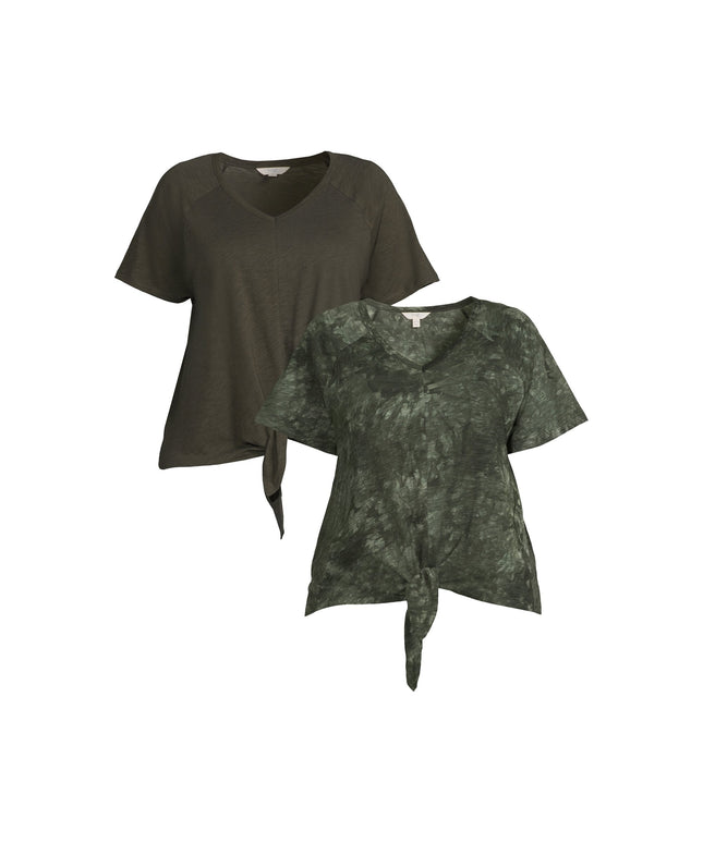 SIZE: 14T - Terra & Sky Women's Plus Size Raglan Sleeve Tie Front Tee, 2-Pack