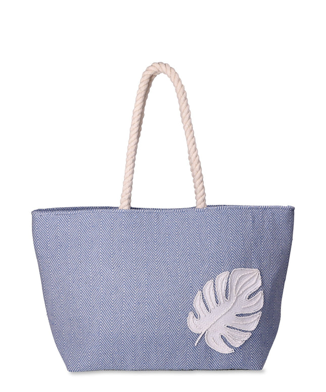 Time and Tru Women's Beach Tote with Rope Handles, Palm Leaf