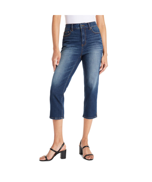 SIZE: S(2-4) - Time and Tru Women's Slim Fit Capri Jeans with Side Slit Hem, 23" Inseam