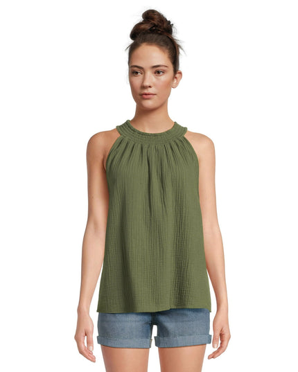 SIZE: XL(16-18) - Time and Tru Women's Smocked Halter Woven Top