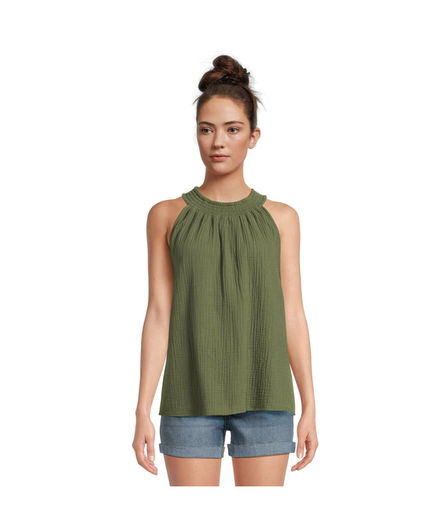 SIZE: XL(16-18) - Time and Tru Women's Smocked Halter Woven Top