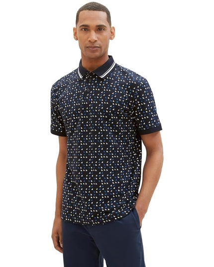TOM TAILOR Mens 1040831 Polo Shirt Navy Sporty Triangle Design