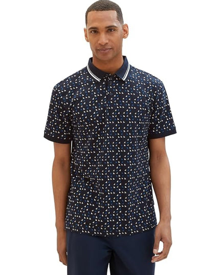 TOM TAILOR Mens 1040831 Polo Shirt Navy Sporty Triangle Design
