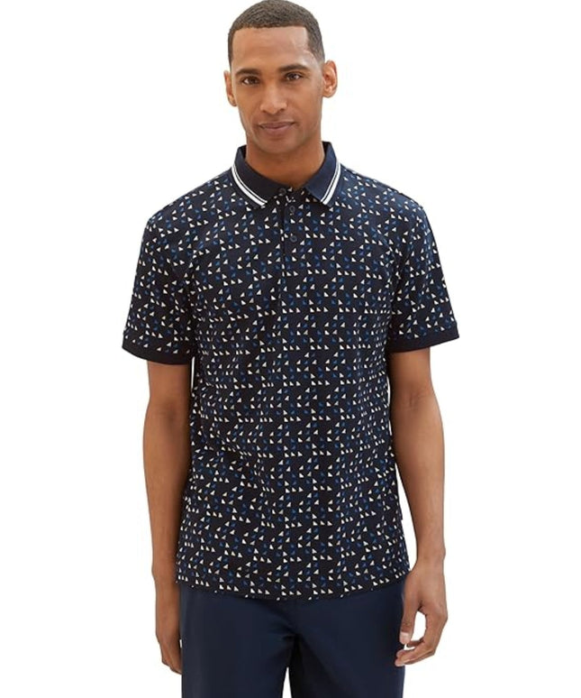 TOM TAILOR Mens 1040831 Polo Shirt Navy Sporty Triangle Design