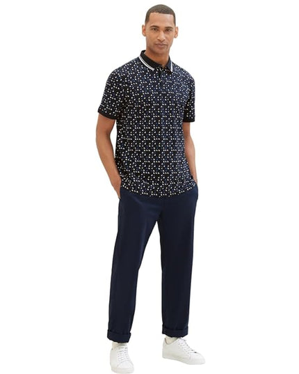 TOM TAILOR Mens 1040831 Polo Shirt Navy Sporty Triangle Design