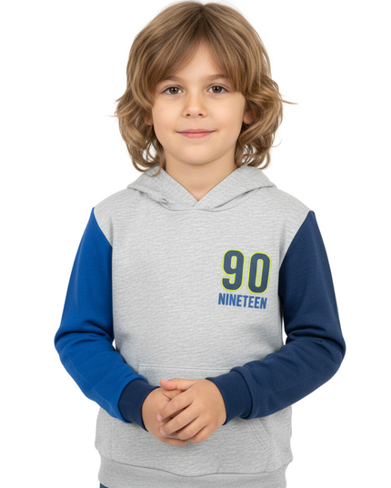 K-D Kids Hoodie, 2-7Y, Grey Blue Block 90