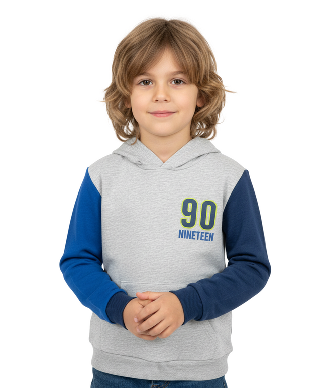 K-D Kids Hoodie, 2-7Y, Grey Blue Block 90