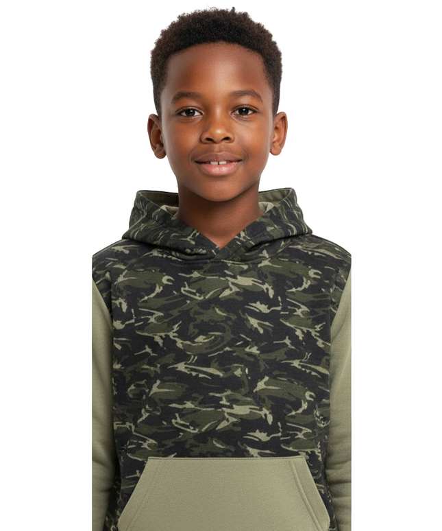 MTA SPORT Kids Hoodie, 8-16Y, Olive Camo Black