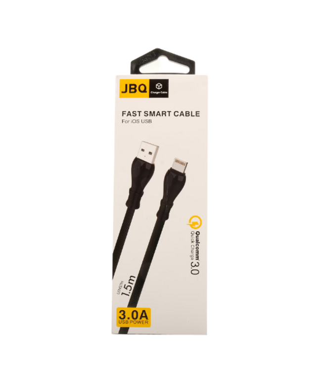 JBQ Nylon Lightning To USB Data Cable Cb-12P2, 3.0A, 150cm, Black