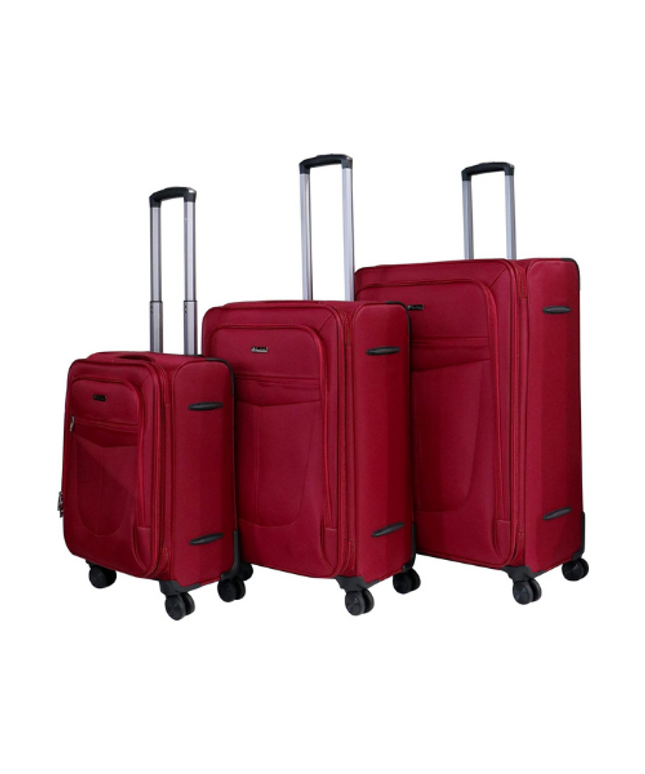 Pierre Cardin Luggage Premium Softside Material Suitcase for Travel and Business, TSA Approved, ANTI Theft Double Zipper, Uster Collection (Set of 3, Red)