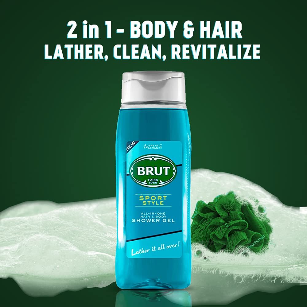 Brut Sport Style ALL-IN-ONE Shower gel for Hair & Body | Body Wash for Men| Authentic Fragrance 500ml Brand: Brut
