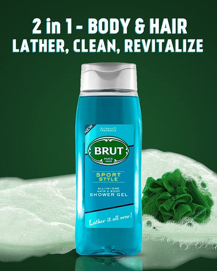 Brut Sport Style ALL-IN-ONE Shower gel for Hair & Body | Body Wash for Men| Authentic Fragrance 500ml Brand: Brut