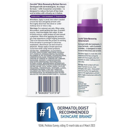 CeraVe Anti Aging Retinol Serum 1 Ounce Cream Serum for Smoothing Fine Lines and Skin Brightening Fragrance Free, 1 Fl Oz