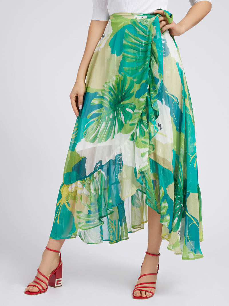 Guess Women'S Tropical Print Wrap Maxi Skirt