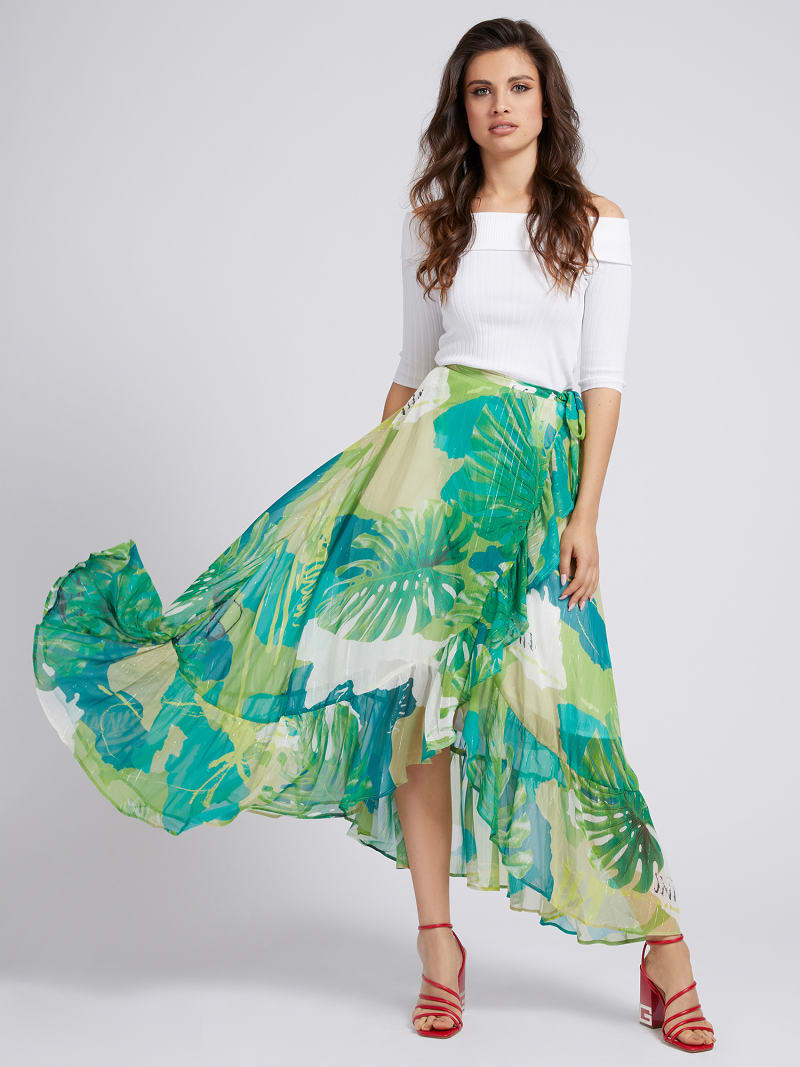 Guess Women'S Tropical Print Wrap Maxi Skirt
