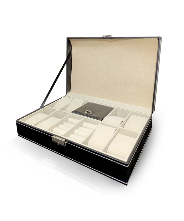 8 Slot PU Leather Watch and Jewelry Organizer Case | Stylish Storage Box for Watches, Rings, Necklaces, & Bracelets | imperfect package