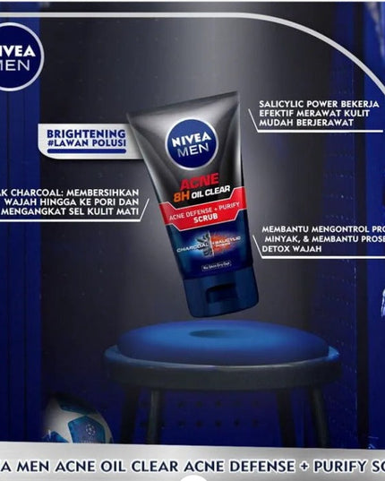 NIVEA MEN Acne Oil Clear Acne Defense + Purify Scrub 100ml