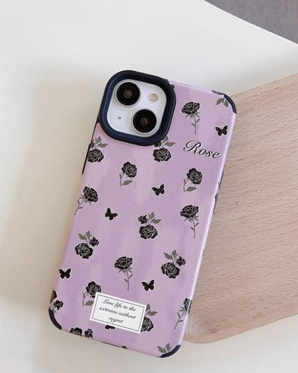 Ownest Compatible with iPhone 12 /iPhone 15 Case with Cute Flowers Floral Pattern Elegant for Women Girls Soft Leather Protection Case for iPhone 12/12 Pro-Purple
