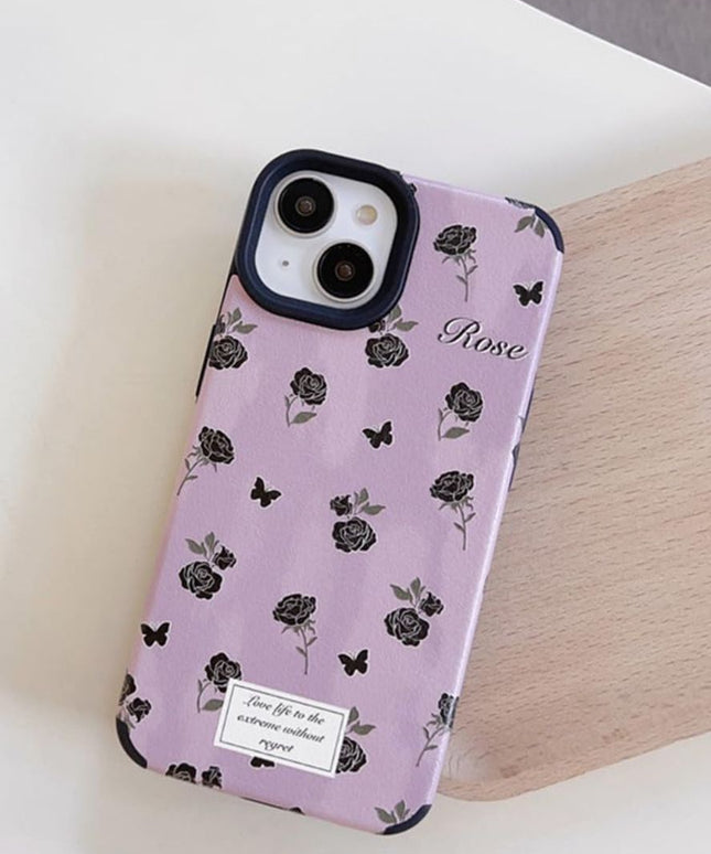 Ownest Compatible with iPhone 12 /iPhone 15 Case with Cute Flowers Floral Pattern Elegant for Women Girls Soft Leather Protection Case for iPhone 12/12 Pro-Purple