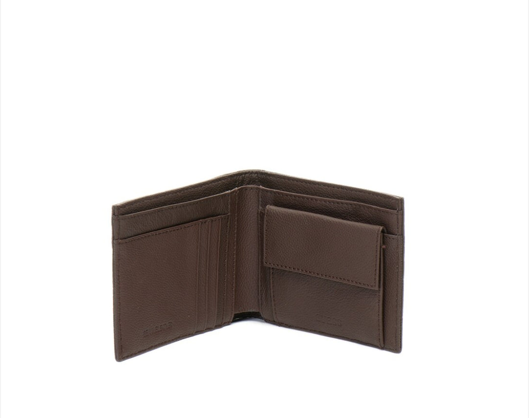 Guess Folding Leather Wallet with Embossed Text Pattern, Dark Brown