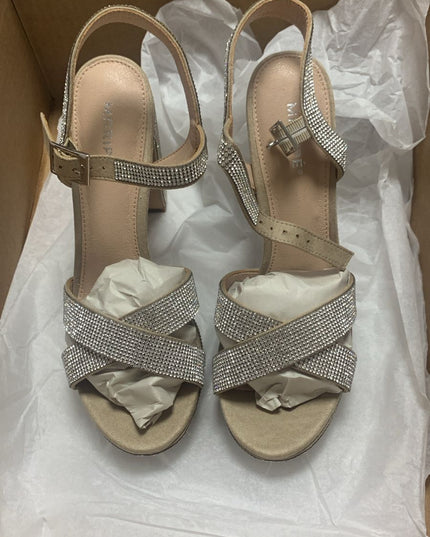 Size: 39 - Maripe Leilani - Women's Open Toe Chunky High Heel Ankle Strap Rhinestone Platform Sandals Silver 2, Size 8.5 Medium Width