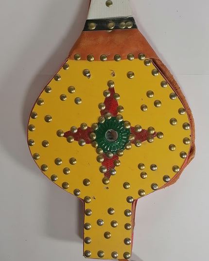 Vintage Middle East Wood & Leather Fireplace Bellows Fire Stroker Yellow