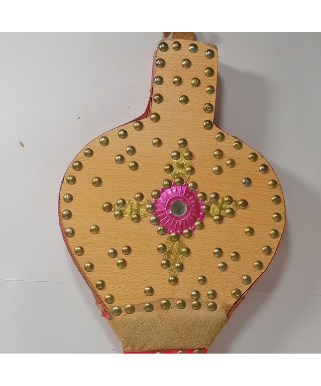 Vintage Middle East Wood & Leather Fireplace Bellows Fire Stroker Pink