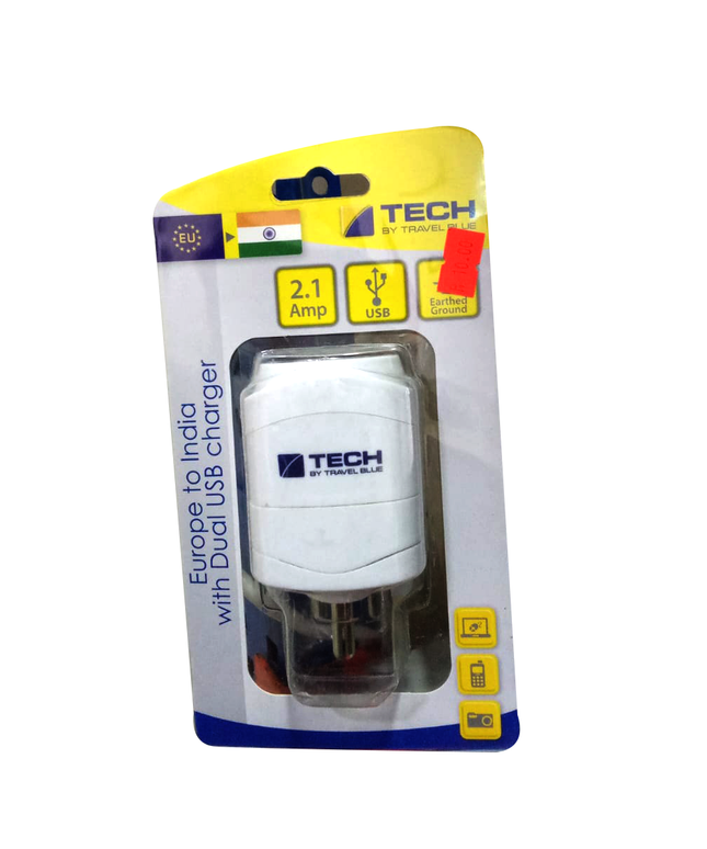 TECH TBU-943 Travel Adapter with Dual USB Charger – For Use in India & Europe