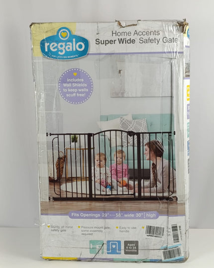 Regalo - Home Accents 74 Ã¢â‚¬â€œ 148-Cm Super Wide Safety Gate, Includes 15-Cm, 20-Cm And 30-Cm Extension Kit, 4 Pack Of Wall Mount Kit - Black