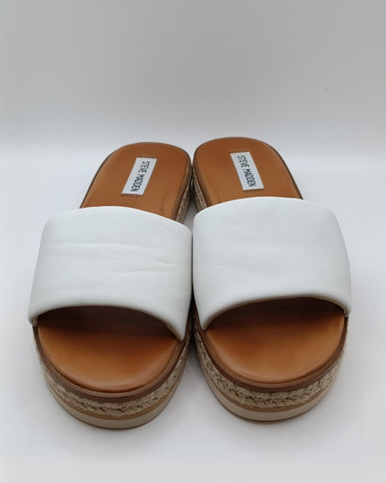 Size: 40 - Steve Madden Women's Enough Sandal, White Leather